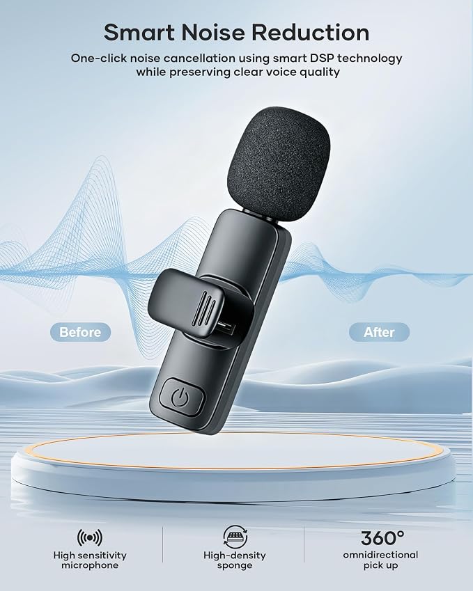 Wireless Lavalier Microphone for iPhone iPad and Android Phone, 2 Pack Lapel Mic Plug and Play Wireless Mic Noise Reduction Microphone for Video Recording Interview Podcast (Black) - Image 7
