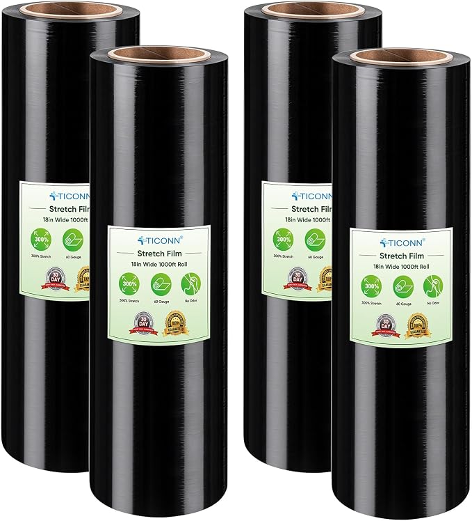 TICONN Stretch Wrap Roll, 18 in x 1000 ft Plastic Wrap for Moving Furniture | Odorless Industrial Strength Stretch Film, 300% Stretchability, Self-Adhering, Ideal for Furniture, Box Protection by TICONN