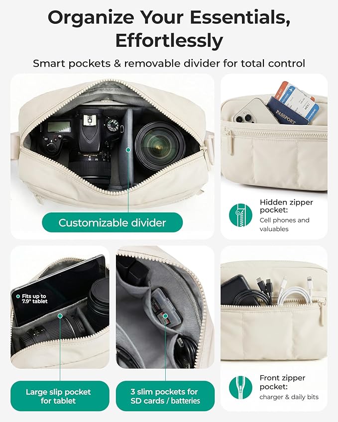 BAGSMART 2 in 1 Small Puffy Camera Sling Bag, Coffee Brown | Mirrorless Crossbody Photography Camera Case for Photographers, Camera Shoulder Bag - Image 5