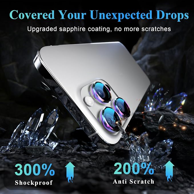 YWXTW Camera Lens Protector for iPhone 16 Pro/iPhone 16 Pro Max, [1 Step Installation Tray] Tempered Glass Screen Protector Metal Individual Camera Cover Accessories Case Friendly (Multi-Coloured) - Image 3