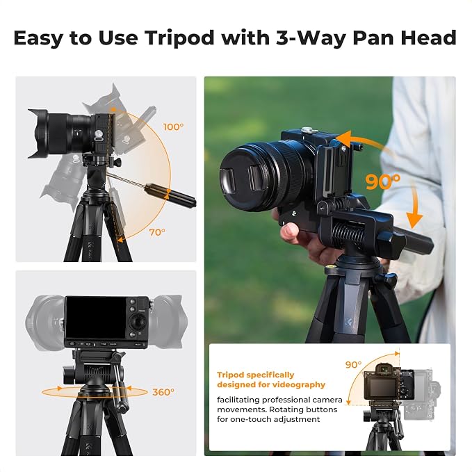 K&F CONCEPT 68" Camera Tripod Lightweight Portable DSLR Tripods | Camera Phone Video Recording Tripod Stand, Cellphone Clip for Smartphone Live Streaming Vlog. S254A3+BV01 - Image 6