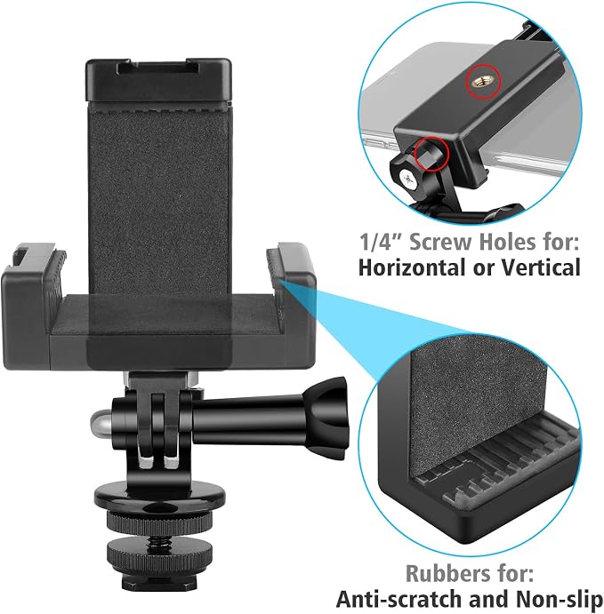 Anwenk Phone Holder Hot Shoe Mount Adapter with Cold Shoe Mount for Microphone/ Flash Light Compatible with Gopro Hero DJI Osmo Action Camera Smartphone, Attach on DSLR Camera / Ring Light/ Tripod - Image 5