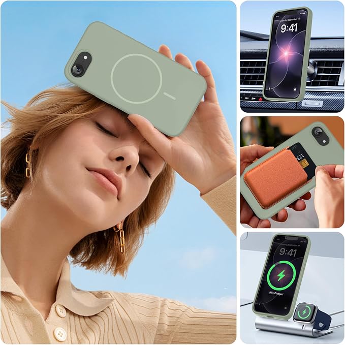 Miracase Magnetic for iPhone 17e Case & iPhone 16e Case, [Soft Anti-Scratch Microfiber Lining], Compatible with MagSafe, Silicone Shockproof Drop Protection Phone Case for iPhone 17e/16e, Patina Green - Image 6