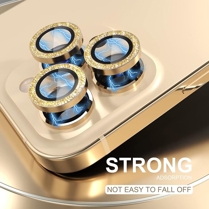 Choiche for iPhone 14 Pro/iPhone 14 Pro Max Camera Lens Protector | Ultra HD, Bling 9H Tempered Glass Camera Cover Screen Protector Metal Ring Decoration Accessories (Glitter-Gold) - Image 6