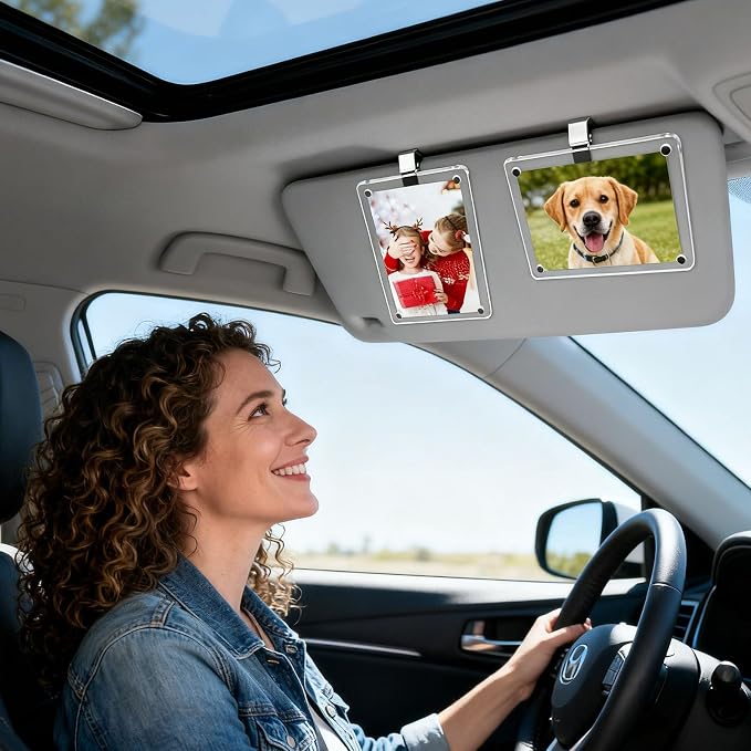2 Pack Magnetic Car Visor Photo Holder, 2.36 x 3.54 inch Rectangular Clear Acrylic Car Picture Frame Clip for Sun Visor, Personalized Vehicle Photo Display for Family, Pets - Image 6