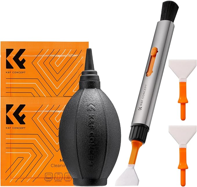 K&F CONCEPT 6 in 1 Camera Cleaning Kit for Canon Nikon Camera Clean | Full Frame Cleaning Wand X2,Strong Blower,Microfiber Cleaning Cloth X2 Machine Washable and Reusable,Replaceable Cleaning Pen by KFCONCEPT