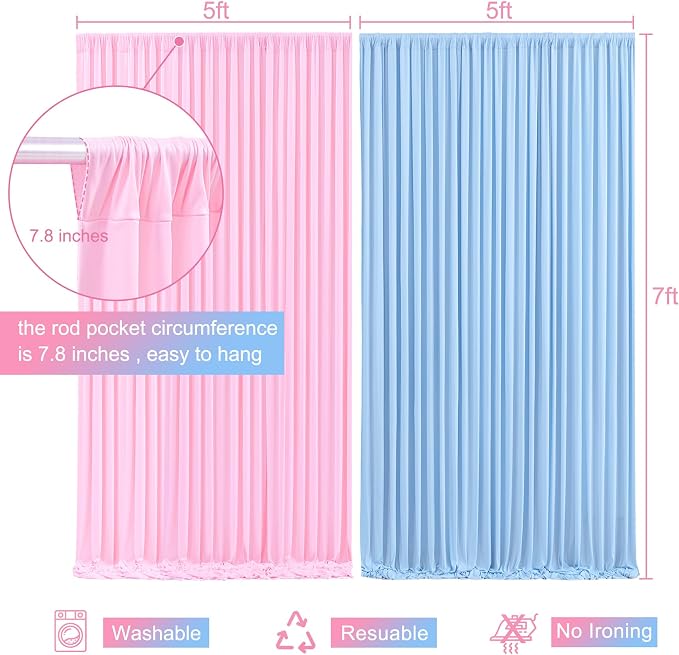 Pink Blue Backdrop Curtains for Gender Reveal Boy or Girl Parties Wrinkle Free Photo Curtains Backdrop Drapes Fabric Decoration for Birthday Party Baby Shower 5ft x 7ft,2 Panels - Image 5
