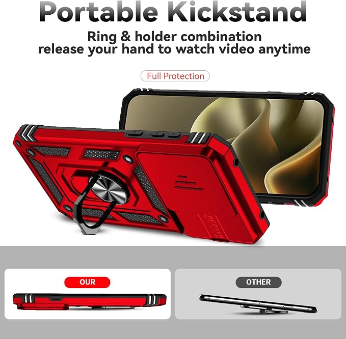 SunStory Compatible with Motorola Moto Edge 2026 Case with HD Screen Protector & Slide Camera Cover & Rotated Ring Kickstand, [Military-Grade] Phone Case for Moto Edge 2026,Red - Image 2