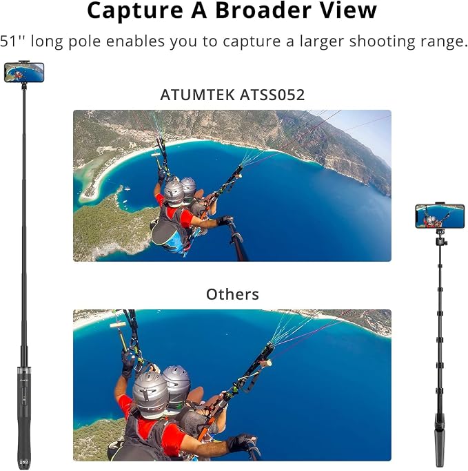 ATUMTEK 51" Selfie Stick Tripod, All in One Extendable Phone Tripod Stand with Bluetooth Remote 360° Rotation for iPhone and Android Phone Selfies, Video Recording, Vlogging, Live Streaming, Black - Image 7