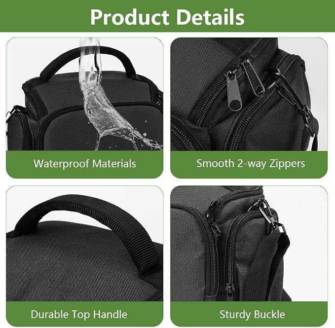 Ainiv DSLR Camera Bag, Large Waterproof Anti-Shock SLR Camera Case, Black | Adjustable Shoulder Strap Camera Backpack, Portable Crossbody Single Shoulder Backpacks Compatible with Canon, Sony, Nikon - Image 6