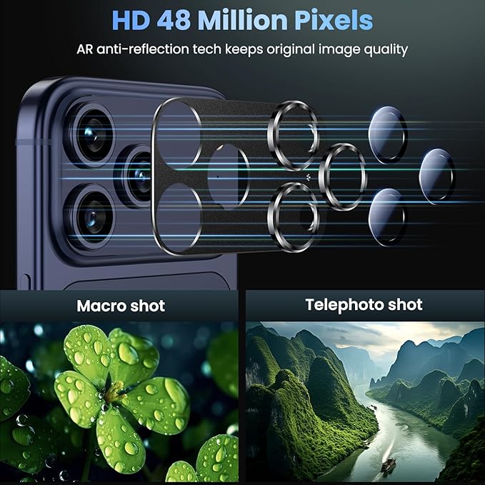 Uyiton for iPhone 17 Pro Max Camera Lens Protector, Metal Frame Glass Cover | Not Easy to Break, Strong Adsorption, Case-Friendly, Metal 9H Sapphire Glass Rear Camera Screen Cover, Black Titanium, 2 Pack - Image 3