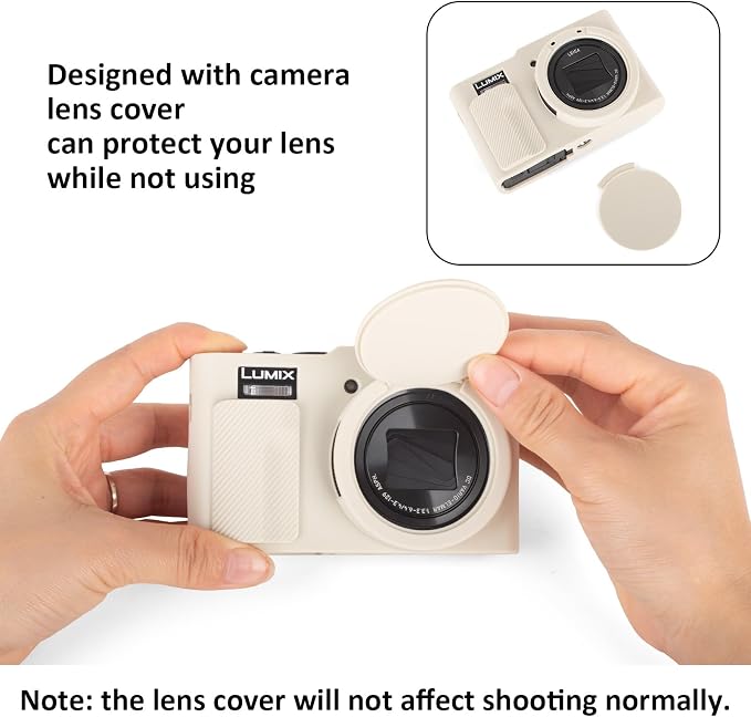 MUZIRI KINOKOO Silicone Sleeve Compatible for Panasonic Lumix ZS99 Camera - Soft Protective Cover for DC-ZS99/TZ99 Digital Camera with Removable Lens Cover - Anti-Slip & Anti-Scratch - Off White - Image 4