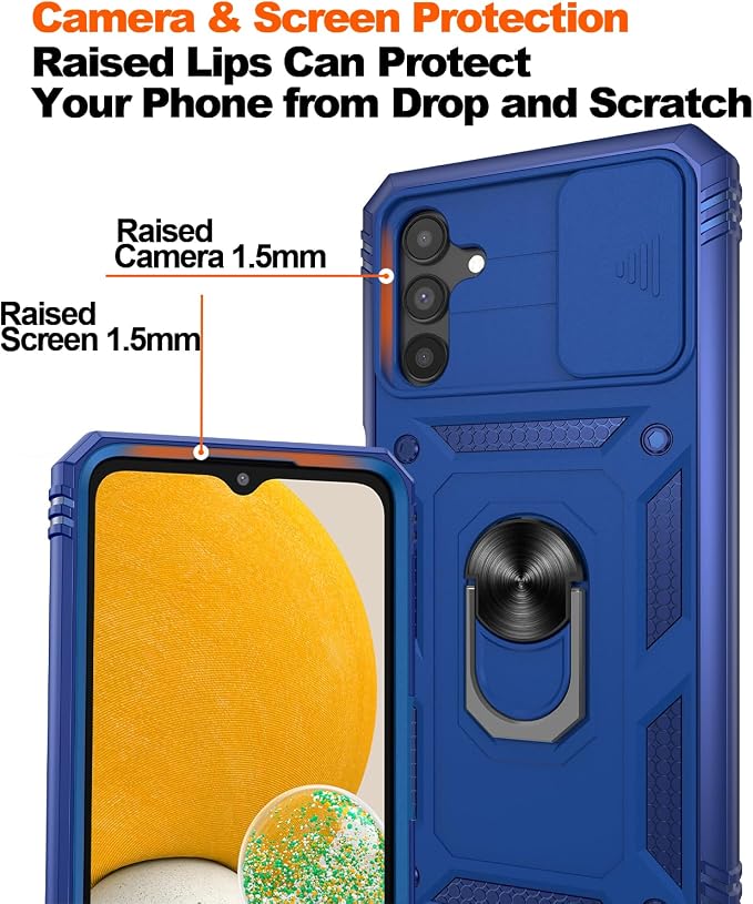 Gritup for Samsung Galaxy A13 4G Case with 2PCS Screen Protector, Build in 360° Rotating Ring Kickstand, Military Grade Protective Cover for A13 4G Phone, Blue - Image 5