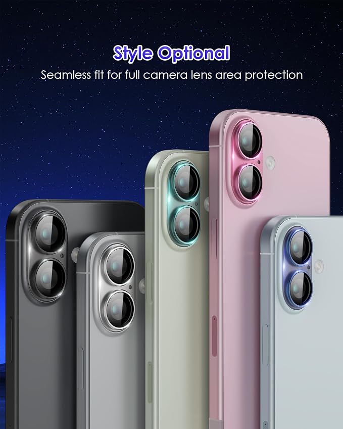 Compatible for iPhone 17 /iPhone 16 /iPhone 16 Plus Camera Lens Protector Metal Plus Aluminium Alloy Ring 9H Tempered Glass Screen Case Friendly Camera Cover Silver - Image 8