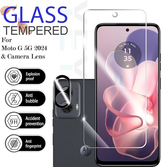 Moto G 5G 2024 HD Clear Tempered Glass Screen Protector + Camera Lens Protectors, [2+2 Pack] [3D Glass] [Anti-Glare] [Bubble-Free] Screen Protector Glass For Moto G 5G 2024 - Image 2