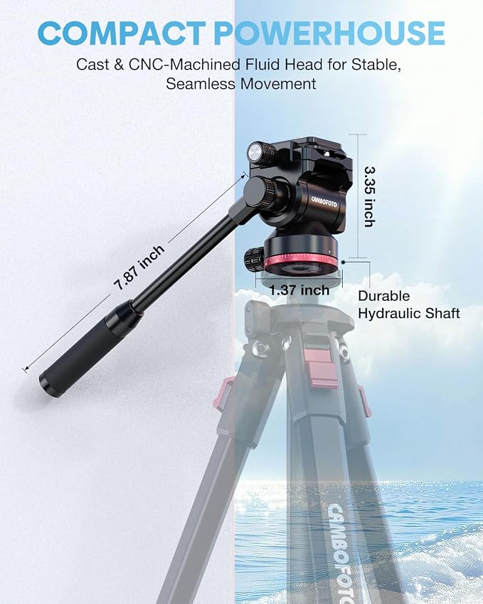 CAMBOFOTO 68" Heavy Duty Tripod, Video Tripod with Fluid Head | Aluminum Camera Tripod, 1/4" Smooth Pan/Tilt Head for DSLR/Camcorders/Binoculars/Spotting Scope/Telescope, Load 8.8lbs - Image 8