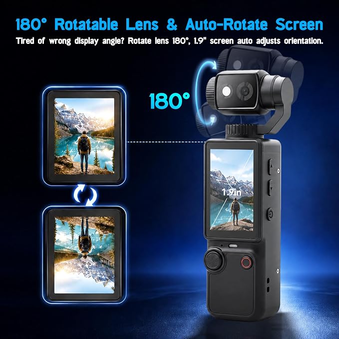 4K Handheld Camera for Vlogging 66M Small Pocket Tripod Body Cameras | 4K Video Recording&66M Photo | 180° Rotating Lens | 1.9in Screen | 5 Hours Working | Auto&Manual Focusing | Tripod, 16GB Card - Image 6