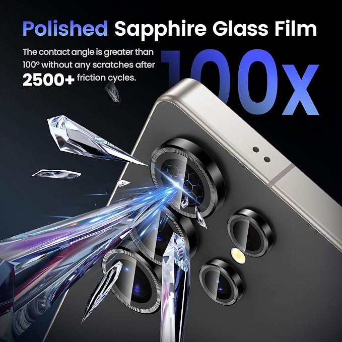 Tensea Compatible with Samsung Galaxy S25 Ultra Camera Lens Protector | 9H Tempered Glass Camera Cover Screen Protector Metal Individual Ring [Installation Tray][Case Friendly] - Image 6