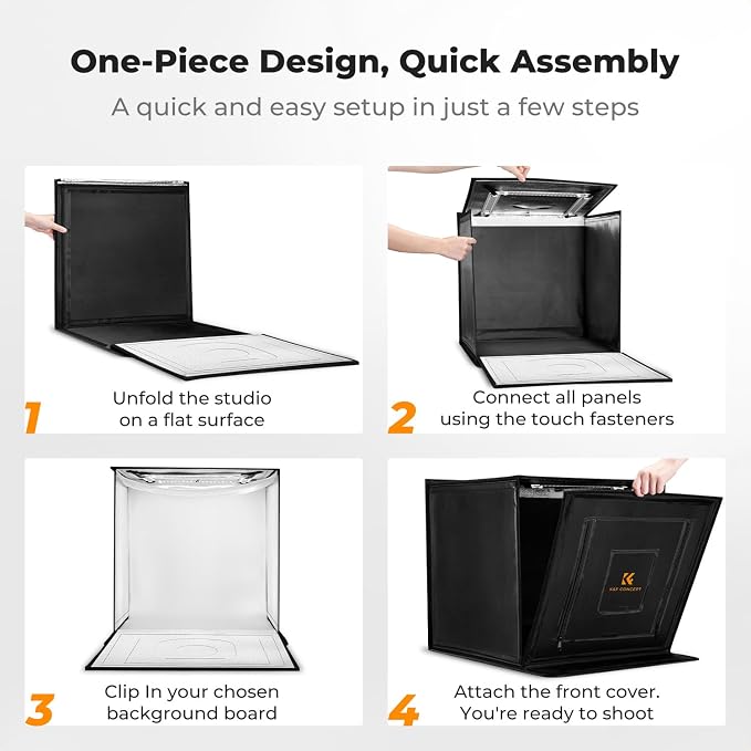 K&F CONCEPT Photo Studio Light Box 20"x20" with 160 CRI 97 LED Lights | Portable Folding Shooting Tent 3000K-5600K Dimmable & 6 Backdrops for Product Photography ZYRY09 - Image 5