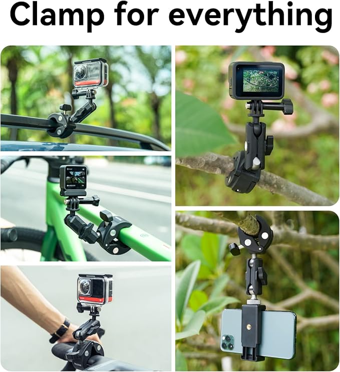 TELESIN Camera Clamp Mount Bike Motorcycle Handlebar Mounts Accessories,360 Ball Joint Tube Roll Bar Holder Clip for GoPro Mission 1 PRO/DJI Osmo Pocket 4/ Action 6 5 4/ Insta360 Luna Ultra/Xtra Muse - Image 4