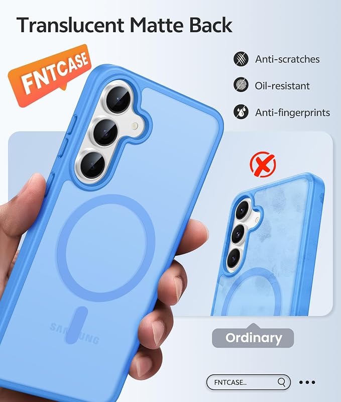 FNTCASE for Samsung Galaxy S25 FE Case, Fit for Magsafe, Screen Protector | Translucent Matte Magnetic Back, 14FT Military Grade Drop Protection, Slim Shockproof Protective Phone Cover, Ice Blue - Image 6
