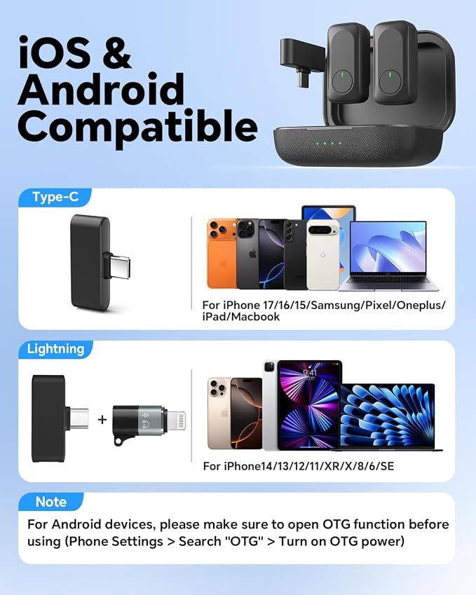Wireless Lavalier Microphone for iPhone, Android & Laptop | Mini Lapel Mic with 50H Charging Case, 100FT Wireless Range, Noise Reduction for Video Recording, Streaming & TikTok - Image 8
