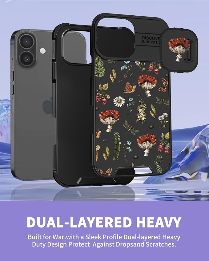 for iPhone 17 Case - Women Cute Phone Cover Girly Pretty Fancy Unique Aesthetic Design Slide Camera Cover Protective Case for Apple for iPhone 17, Mushroom Floral - Image 5