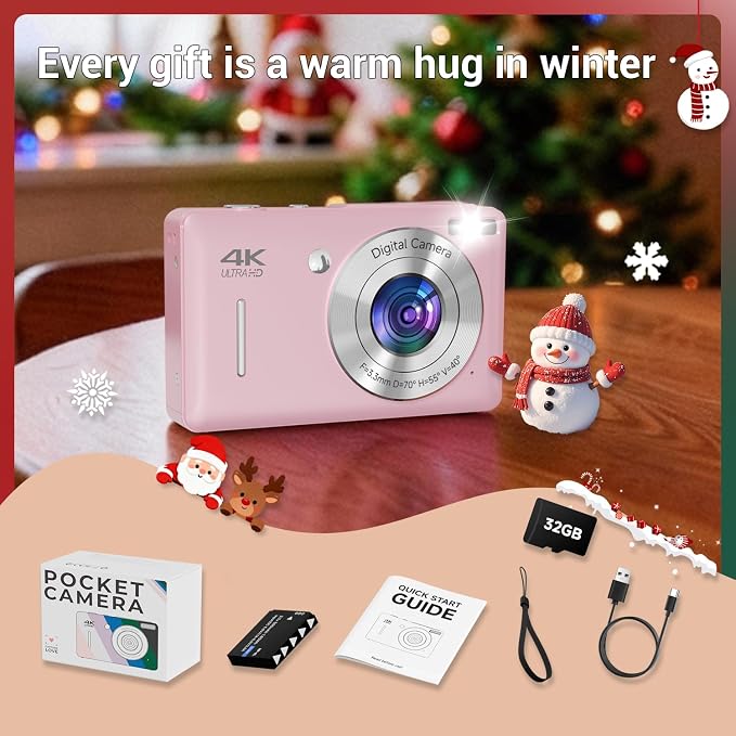 Digital Camera for Kids, FHD 1080P 44MP Point and Shoot Digital Camera with Face Detect, Smile Capture, 16X Zoom, 20 Filters, Anti Shake, Pink Compact Vintage Camera - Image 8