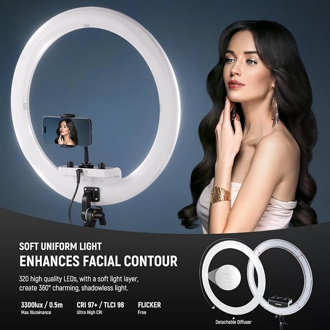 NEEWER 18 inch Ring Light with Tripod Stand and Phone Holder, Ultra Thin Video Ringlight 2900K-7000K TLCI98 App Control, Softer Lighting for Lash Tattoo Makeup Live Stream TikTok, RP18B Pro White - Image 3