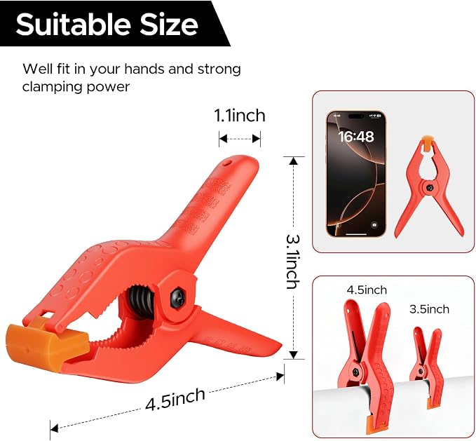 EMART 6 Pack Heavy Duty Spring Clamps 4.5 inch Plastic Backdrop Clips Red | Photo Booth Backdrop Clamps for Backdrop Stand, Balloon Arch, Photography Studio, Woodworking, Crafts, Drawing, Garden, Trap - Image 2