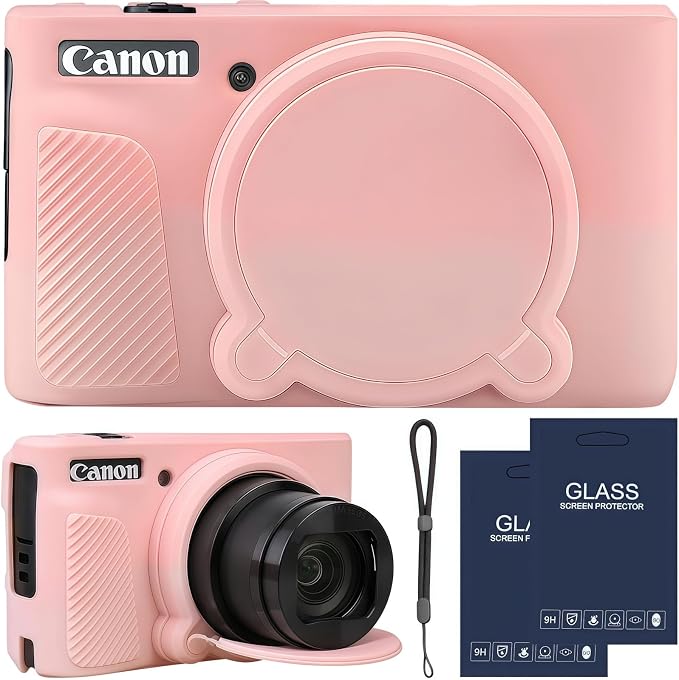 Camera Case for Canon PowerShot SX740/ SX730 Digital Camera, SX740 HS Case | Soft Silicone Protective Case Removable Lens Cover, Comes with 2 Screen Protectors and 1 Wrist Strap. (Smoked Pink) by SZHSYJY