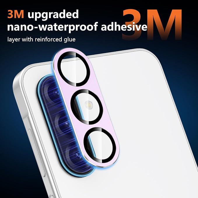 for Samsung Galaxy A17 Camera Lens Protector, Individual Metal Ring Tempered Glass Lens Cover, [Strong Adsorption] Scratch Resistant Ultra-Thin HD Clear Lens Cover, 1 Set-Purple - Image 4