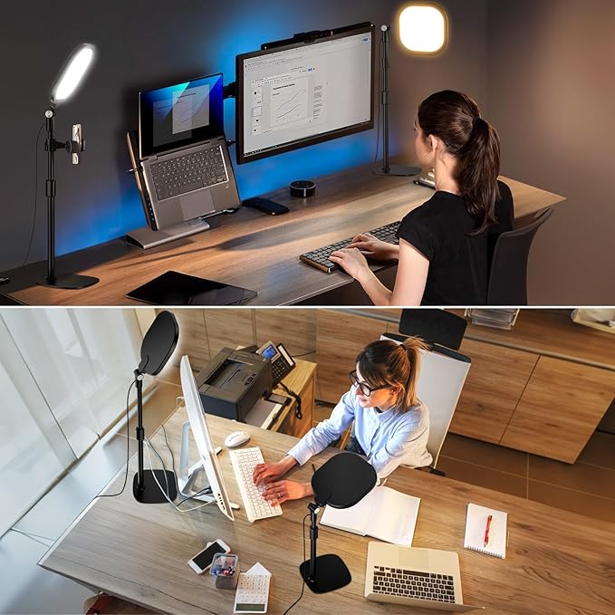 2 Packs Video Conference Lights for Computer Zoom, Webcam, Home Office | Ring Light with Stand for Video Calls, Streaming, Laptop, Desk Lighting with 30 Light Modes, Phone Holder & CRI 97.8 - Image 3