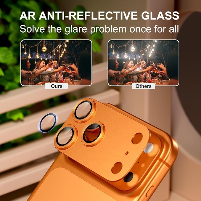 for iPhone 17 Pro Max Camera Lens Protector, Cosmic Orange | [Military Grade Shatterproof] [Strong Adsorption] [Case Friendly] Matte Metal Tempered Glass Camera Screen Cover Accessories - Image 3