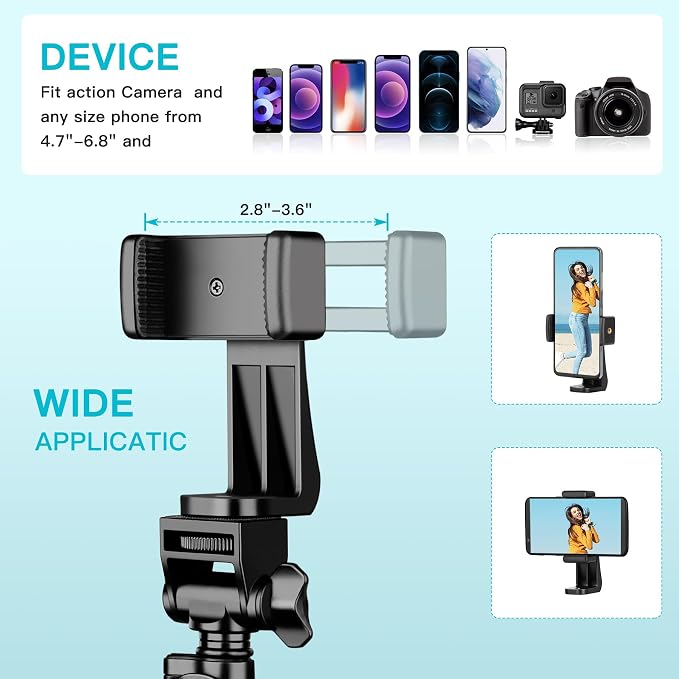74" Flexible Phone Tripod, Tall Cell Phone Tripod with Adjustable Gooseneck | Portable Camera Cellphone Stand with Remote for Video Recording, Compatible with iPhone Android - Image 6