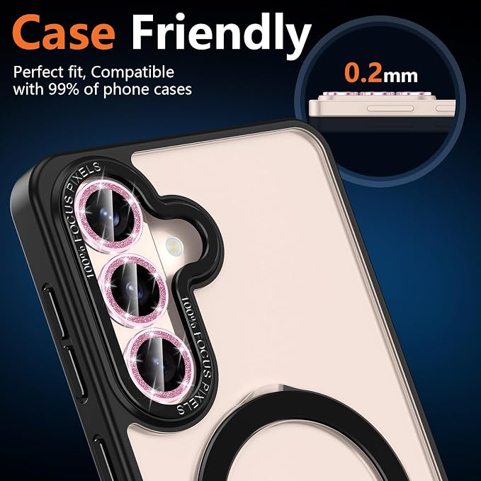 for Samsung Galaxy S26 Camera Lens Protector, Individual Metal Ring Tempered Glass Lens Cover, [Strong Adsorption] Scratch Resistant Ultra-Thin HD Clear Lens Cover, 1 Set-Pink Sparkly - Image 6