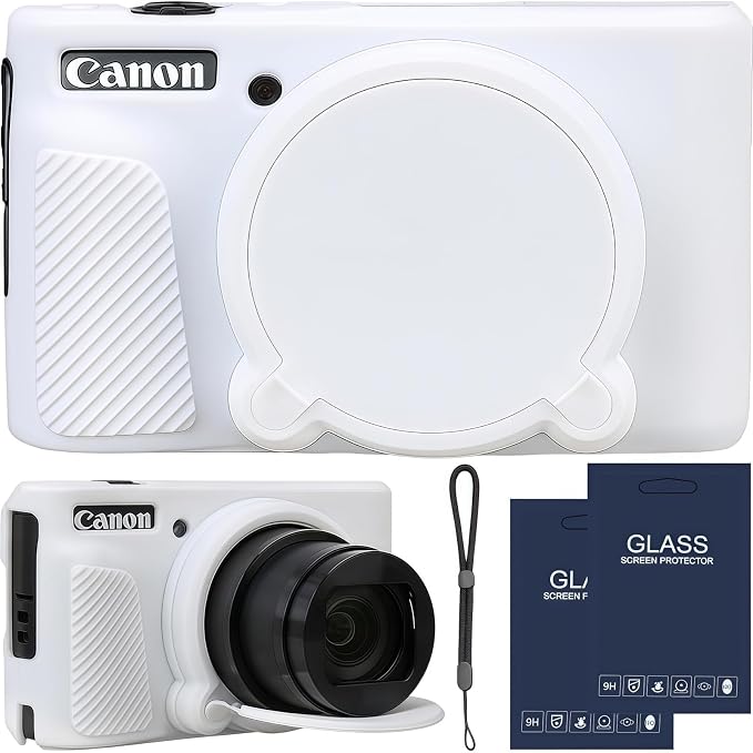Camera Case for Canon PowerShot SX740/ SX730 Digital Camera, SX740 HS Case | Soft Silicone Protective Case Removable Lens Cover, Comes with 2 Screen Protectors and 1 Wrist Strap. (White) by SZHSYJY