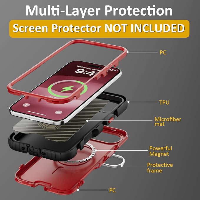 Follaroma Magnetic for iPhone 17 Air Case with Camera Cover Stand, Red,6.5" | Built-in Glass Camera Cover Stand,Compatible with MagSafe,Heavy Duty Shockproof Protective,Military-Grade Anti-DropDual Case - Image 6
