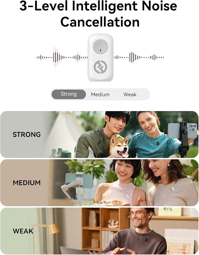 Hollyland Lark A1 Wireless Mini Microphone for iPhone & Android, 48kHz/24-bit, 3-Level Intelligent Noise Cancel, Microphone for YouTube, Podcast, Vlogging (White, 2TX + 2RX + Charging Case) - Image 3