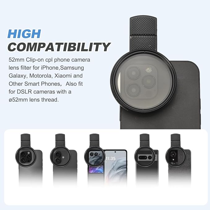 PATIKIL 52mm Phone Camera Lens, Clip-On ND32 Filter Circular Polarizing Lens for Most Smart Phones and DSLR Cameras, Black - Image 4