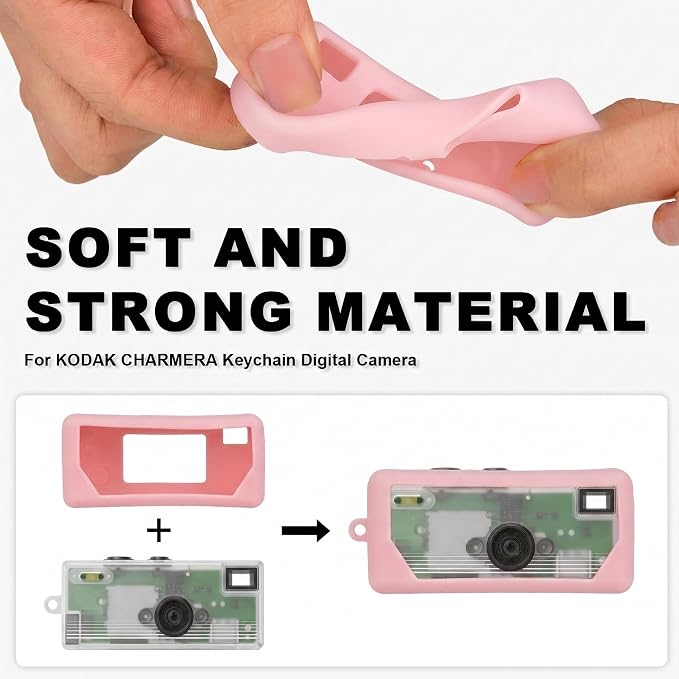 Silicone Case for Kodak CHARMERA Millennium Keychain Mini Digicam Blind Box | Soft Keychain Camera Sleeve, Precise Cutouts, Case-On Charging & SD Card Access, For Collectors & Daily Carry, Pink - Image 2