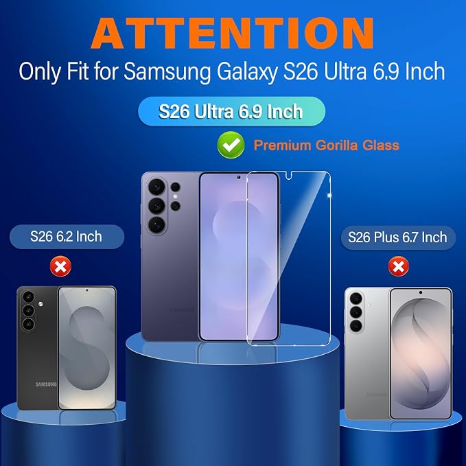 firtstnow 3 Pack for Samsung Galaxy S26 Ultra Screen Protector Tempered Glass + 3 Pack Camera Lens Protector, Military Grade Shatterproof, 9H Hardness, Fingerprint Unlock,Case Friendly 6.9 Inch - Image 2