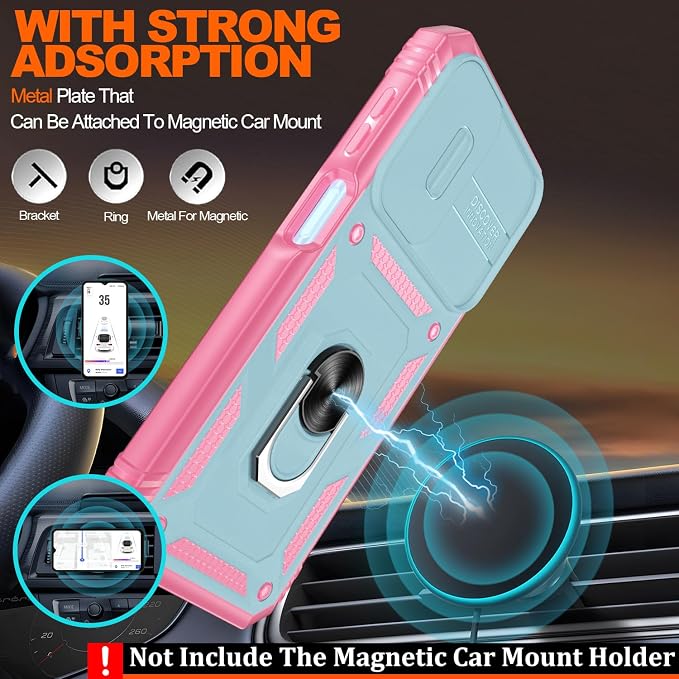 Gritup for Galaxy A23 5G Case Military-Grade Shockproof with Kickstand | (   ) with 2 PCS Screen Protector, Slide Camera Cover, Heavy Duty Funda para A 23 5G Cover, Green+Pink - Image 6