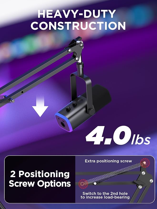 InnoGear Microphone Stand Boom Arm Mic Stand Desk for Blue Yeti, Large | Pop Fiilter and Shock Mount Included, for Desk Thickness Within 2", Stable with Heavy Mics, Work with Fifine Shure - Image 2