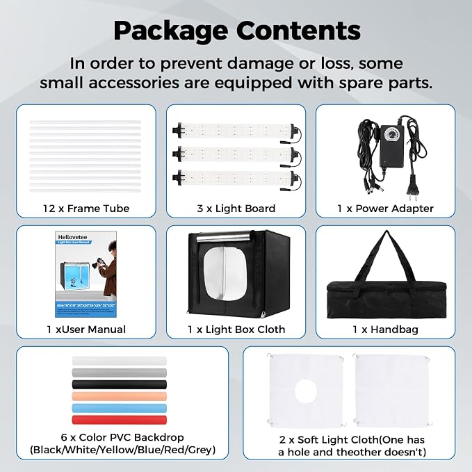 Photo Light Box, Portable 12/16/20/24/32 Inch Photo Studio Light Box, Shooting Tent Kit with 297 Light Beads and 6 Color Backdrops.Lightbox with 3 Stepless Dimming Light Boards for Studio Photography - Image 7