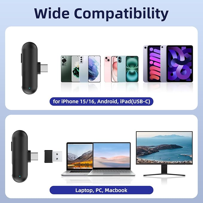 NPTCL Wireless USB Microphone for PC Laptop Computer iPhone 17/16 Android | Ai Noise Reduction, Type C Clip on Mic, 328Ft Transmission, 35H Charging Case for Audio Recording Podcast Youtube Streaming - Image 6