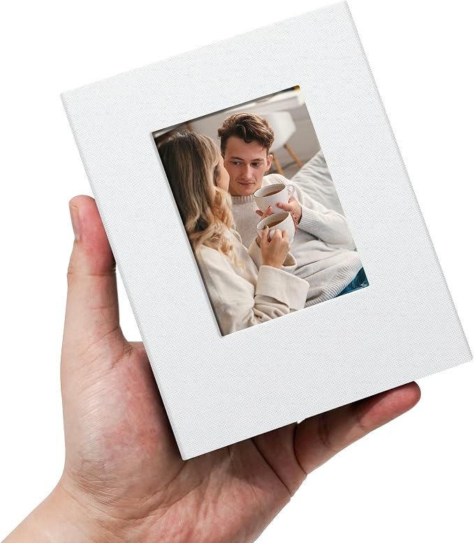 Small 4x6 Photo Album 100 Pockets Linen Cover White | Linen Cover, Front Window, Portable Mini Picture Book, Family Travel Wedding Memory Keepsake by Remowith