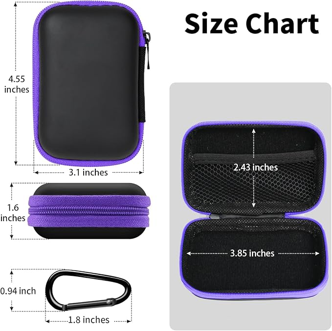 Earbud Case Portable EVA Storage Bag Cell Phone Accessories Organizer with Carabiner for Wired/Wireless Earphone, Earbud, Earpieces, SD Memory Card, Camera Chips, Tech Pouch, Rectangle,Purple - Image 2