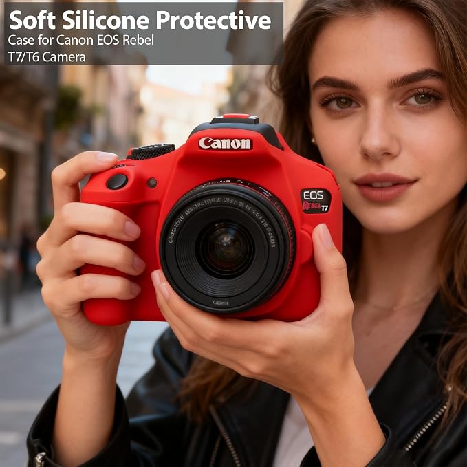 Case for Canon EOS Rebel T7 Rebel T6 Camera, Soft Silicone Rubber Protective Camera Case Cover Accessories, Lightweight, Anti-Scratch with Button Marking for EOS Rebel T7 T6 (Red) - Image 2