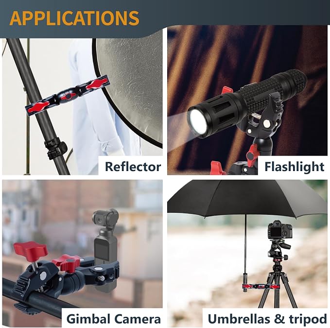 POWERTEC Double Super Clamp Camera Mount with Two 1/4"-20 Mounting Holes for Magic Arm, Desk, Umbrella, Bike, Photography Lighting, Softbox (71924) - Image 6